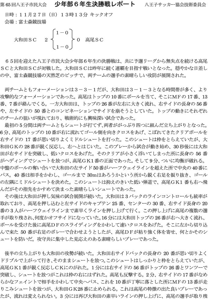 【技術委員会】第65回市民大会少年部６年生決勝戦レポート