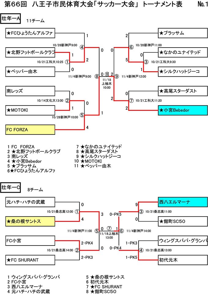 第66回八王子市民体育大会サッカー大会壮年女子のクラス（最終試合結果）