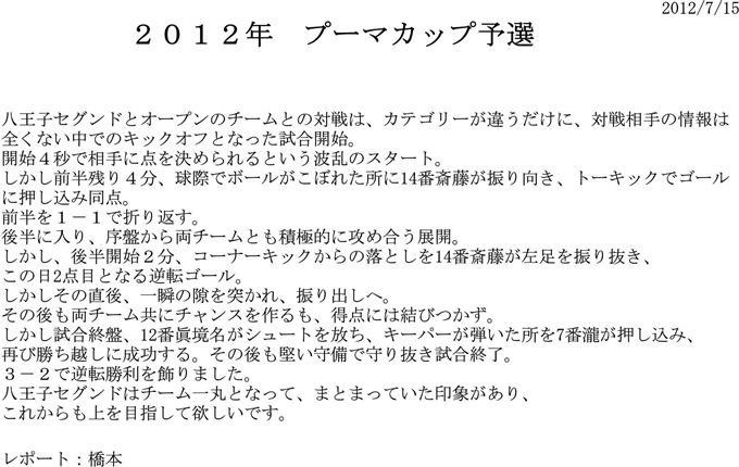 【DIVERTIDO】2012.7.15　プーマカップ予選