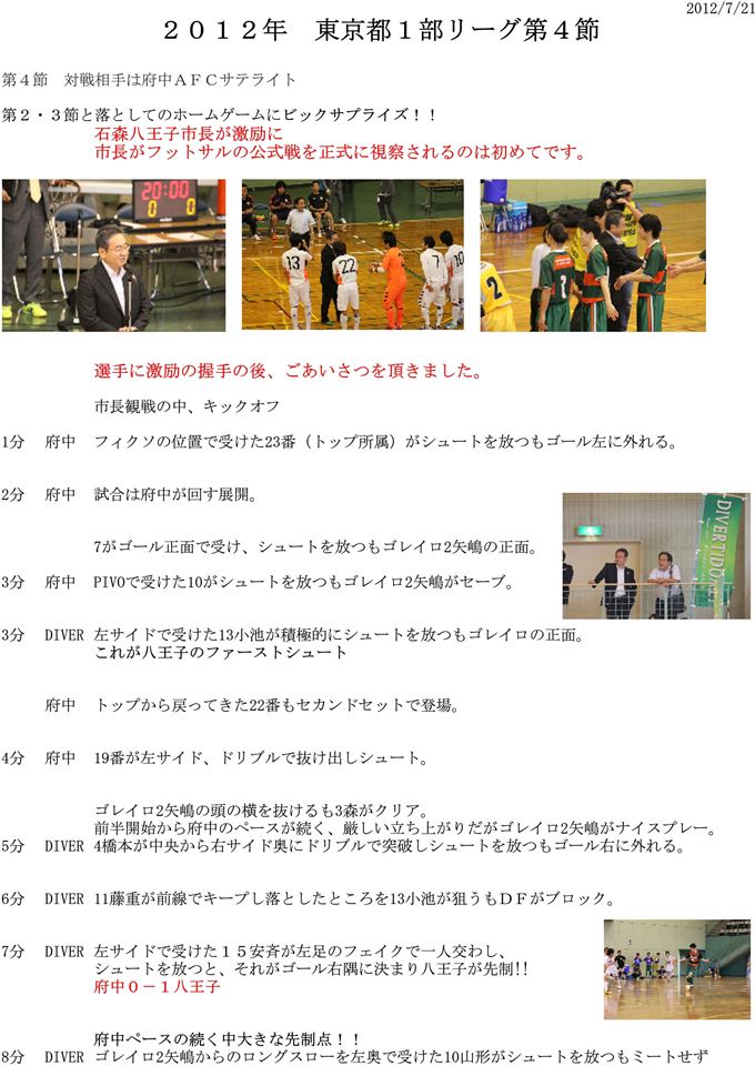 DIVERTIDO試合レポート 2012.7.21　4節　vs府中